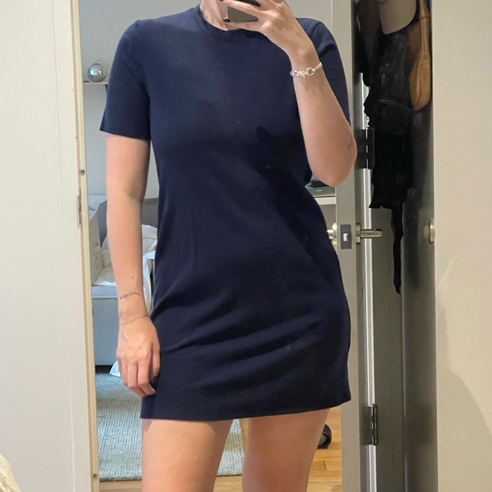 Reformation Blue Sheath Mini Dress Crew Neck Short Sleeve